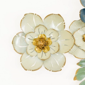 WR757-Premium Distressed Design Rustic Golden Green Blue Floral Monstera Leaf Metal Wall Decor (4)