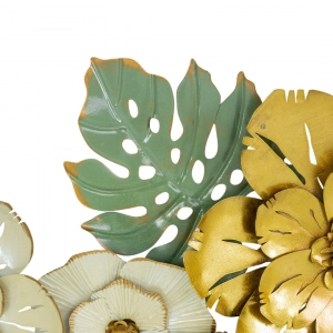 WR757-Premium Distressed Design Rustic Golden Green Blue Floral Monstera Leaf Metal Wall Decor (5)