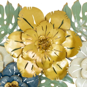 WR757-Premium Distressed Design Rustic Golden Green Blue Floral Monstera Leaf Metal Wall Decor (6)