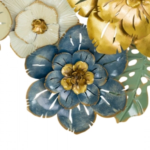 WR757-Premium Distressed Design Rustic Golden Green Blue Floral Monstera Leaf Metal Wall Decor (7)