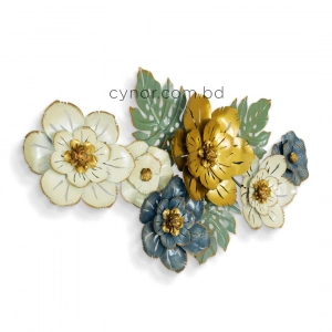 WR757-Premium Distressed Design Rustic Golden Green Blue Floral Monstera Leaf Metal Wall Decor (8)